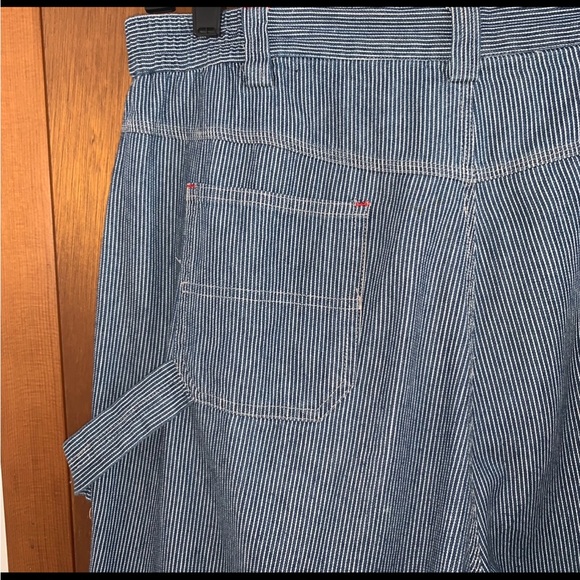 Women’s L Vintage SAG HARBOR SPORT Railroad Blue Striped Cropped Carpenter Pants - Picture 14 of 14